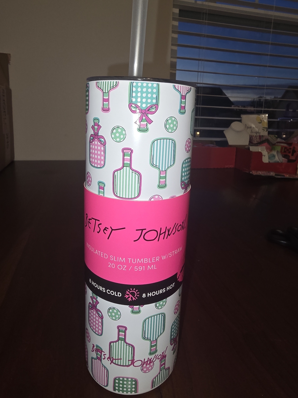 Betsey Johnson Pink & Mint Insulated Slim Tumbler with Straw - 20 oz, Pickleball